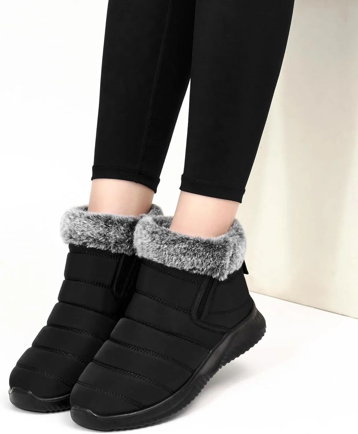 Alicegana Snow Boots for Women Winter: Warm Fur Lined Ankle booties Waterproof Slip On shoes Insulated Non Slip Boots Outdoor