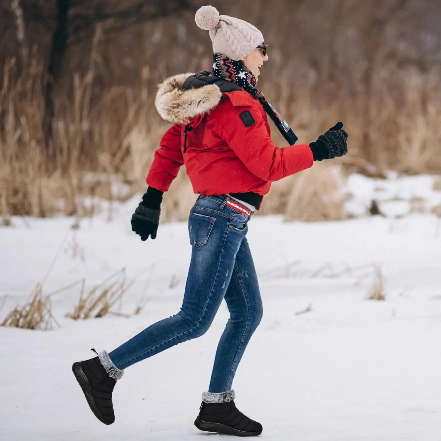 Alicegana Snow Boots for Women Winter: Warm Fur Lined Ankle booties Waterproof Slip On shoes Insulated Non Slip Boots Outdoor