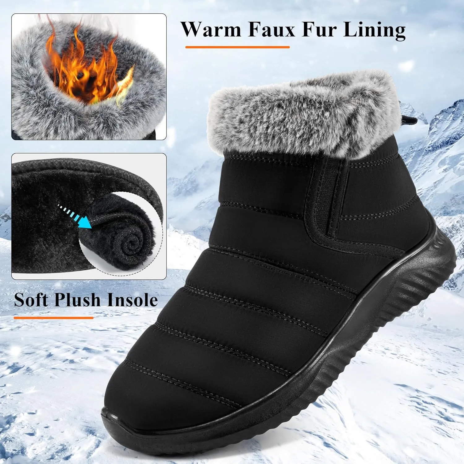 Alicegana Snow Boots for Women Winter: Warm Fur Lined Ankle booties Waterproof Slip On shoes Insulated Non Slip Boots Outdoor