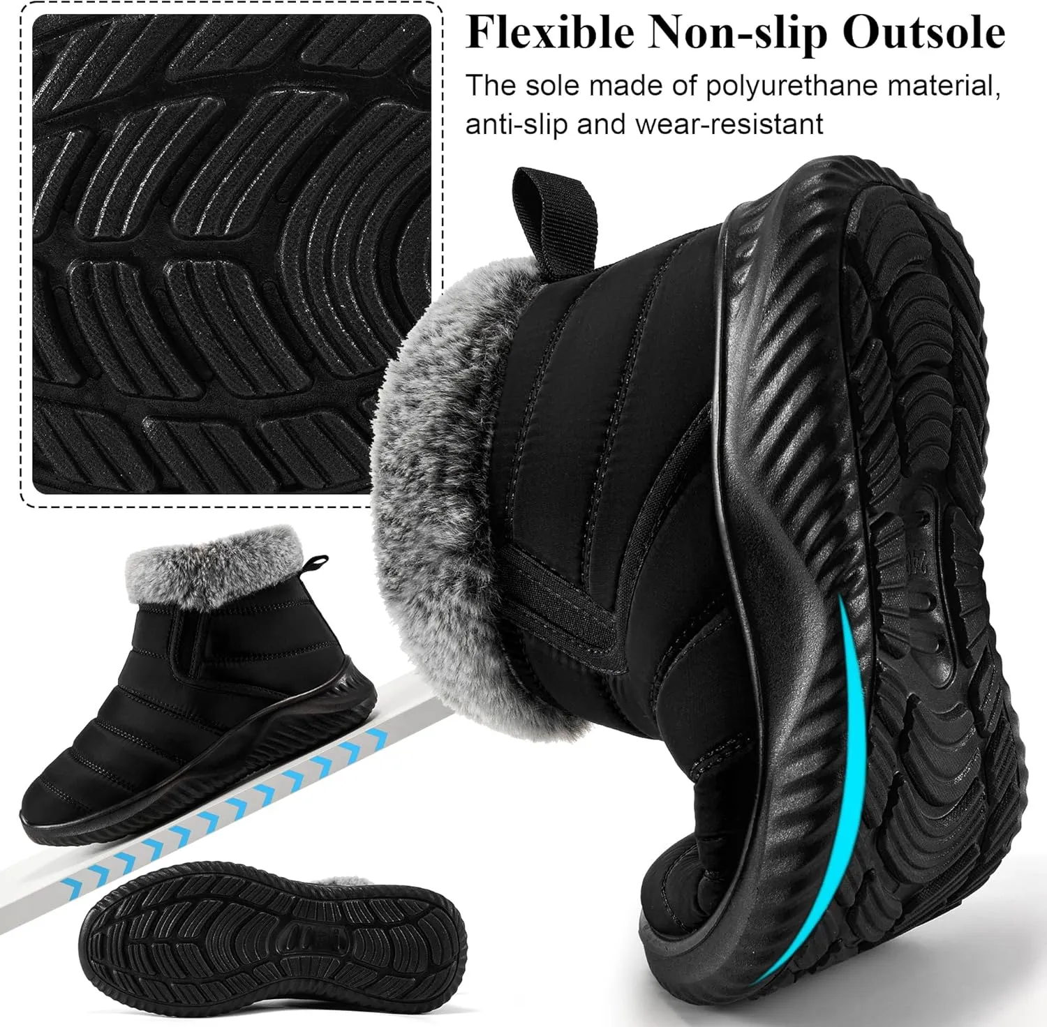 Alicegana Snow Boots for Women Winter: Warm Fur Lined Ankle booties Waterproof Slip On shoes Insulated Non Slip Boots Outdoor