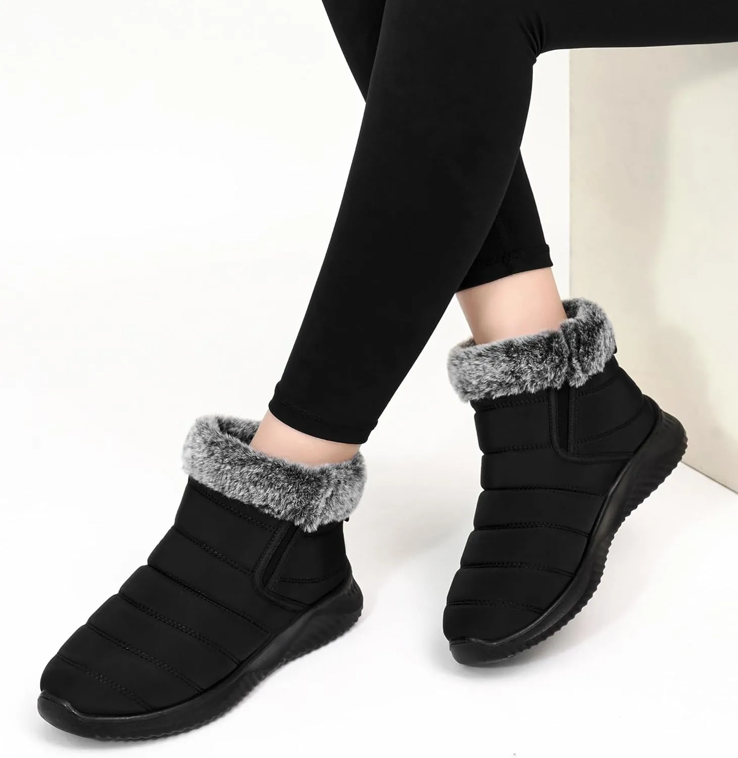 Alicegana Snow Boots for Women Winter: Warm Fur Lined Ankle booties Waterproof Slip On shoes Insulated Non Slip Boots Outdoor