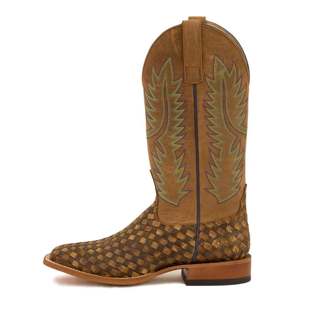 Anderson Bean Mens Tan Leather Punchy Square Toe Boots - HP1758