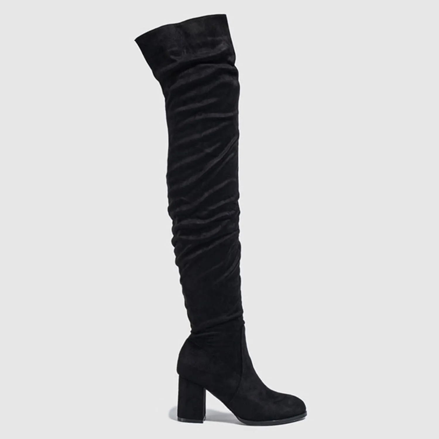 Ankle Boots For Women Square Heel Over Knee Boots Suede Zipper Thigh High Boots Chunky Heeled Tall Long Boots
