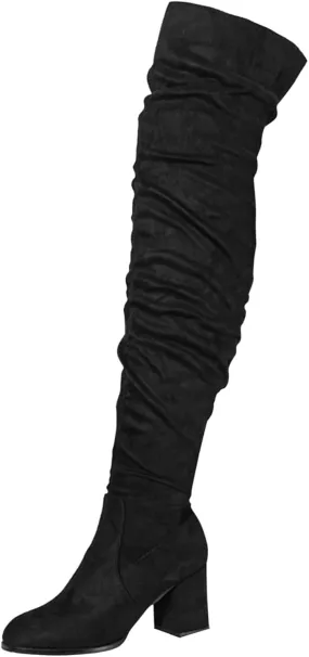Ankle Boots For Women Square Heel Over Knee Boots Suede Zipper Thigh High Boots Chunky Heeled Tall Long Boots