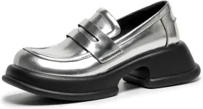 BEAU TODAY Chunky Loafers for Women, Womens Leather Penny Loafers, Comfortable Slip on Business Casual Square Toe Non-Slip Office Ladies Dress Shoes