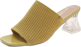 Block Heels for Women Breathable Braided Heeled Sandals Backless Square Heels Shoes Open Toe Block Slide Sandals