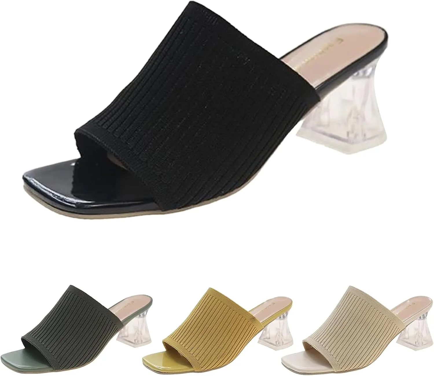 Block Heels for Women Breathable Braided Heeled Sandals Backless Square Heels Shoes Open Toe Block Slide Sandals