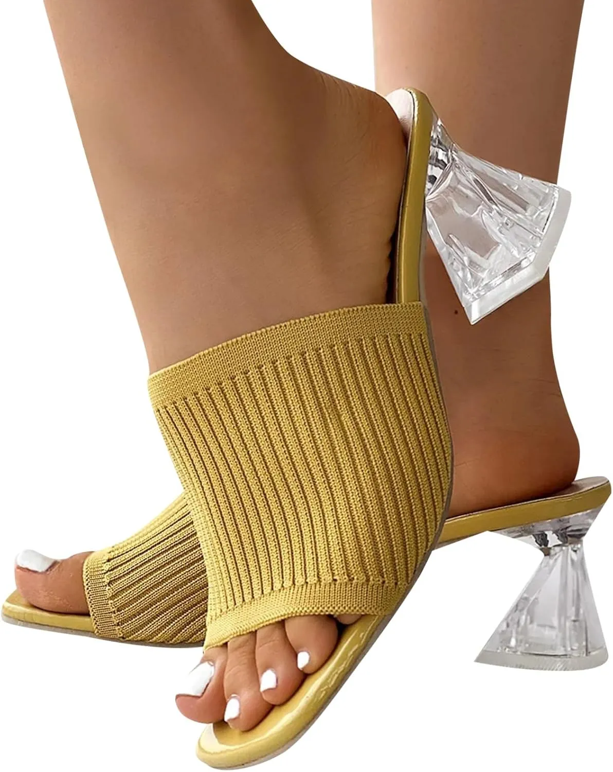 Block Heels for Women Breathable Braided Heeled Sandals Backless Square Heels Shoes Open Toe Block Slide Sandals