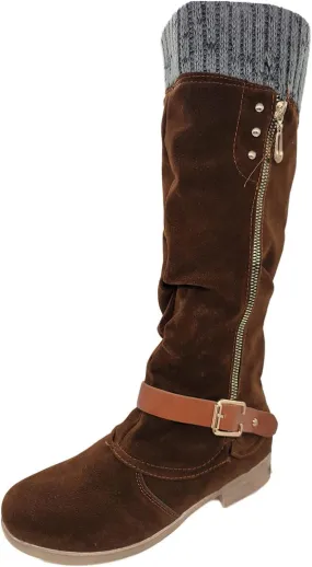 Boots For Women Suede Zipper Thigh High Boots Low Heels Knee High Boots Over Knee Tall Long Bootie