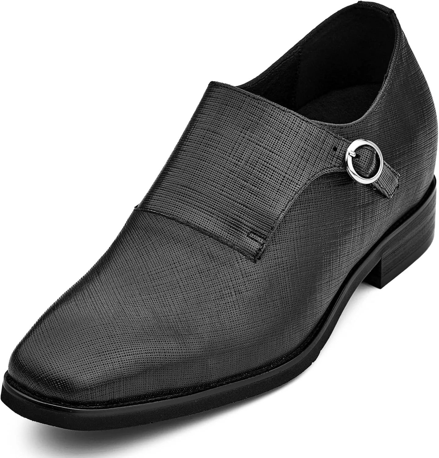 CALTO Men's Invisible Height Increasing Elevator Shoes - Black Leather Slip-on Lightweight Formal Dress Loafers- 2.8 Inches Taller - Y1180 - Size 12 D(M) US