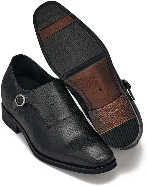CALTO Men's Invisible Height Increasing Elevator Shoes - Black Leather Slip-on Lightweight Formal Dress Loafers- 2.8 Inches Taller - Y1180 - Size 12 D(M) US