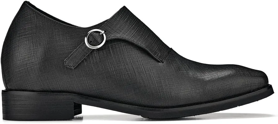 CALTO Men's Invisible Height Increasing Elevator Shoes - Black Leather Slip-on Lightweight Formal Dress Loafers- 2.8 Inches Taller - Y1180 - Size 12 D(M) US