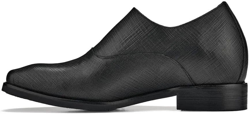 CALTO Men's Invisible Height Increasing Elevator Shoes - Black Leather Slip-on Lightweight Formal Dress Loafers- 2.8 Inches Taller - Y1180 - Size 12 D(M) US