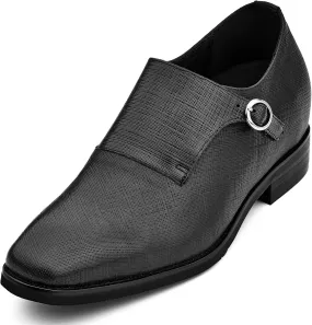 CALTO Men's Invisible Height Increasing Elevator Shoes - Black Leather Slip-on Lightweight Formal Dress Loafers- 2.8 Inches Taller - Y1180 - Size 12 D(M) US