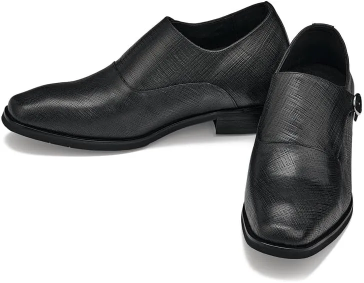 CALTO Men's Invisible Height Increasing Elevator Shoes - Black Leather Slip-on Lightweight Formal Dress Loafers- 2.8 Inches Taller - Y1180 - Size 12 D(M) US