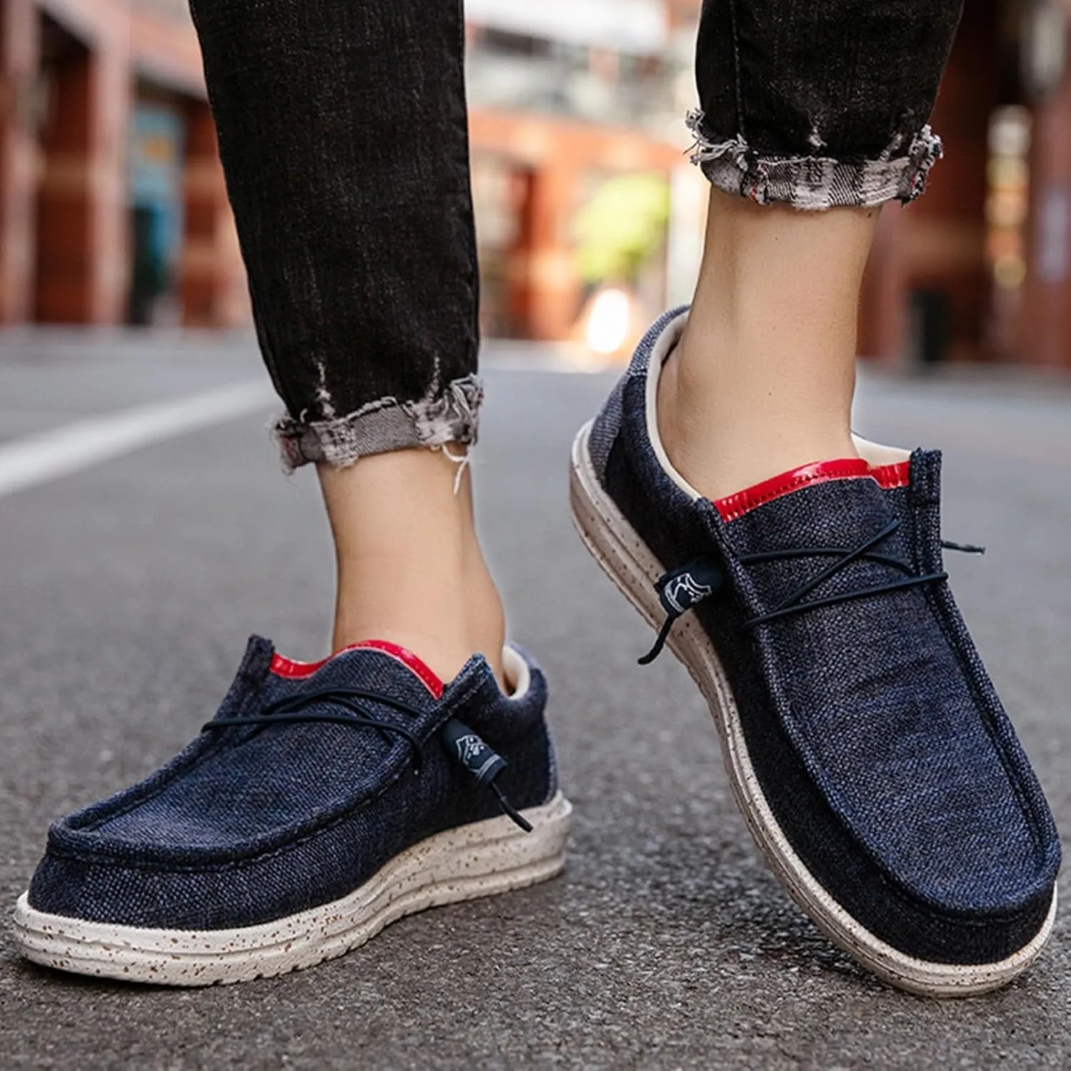 Canvas Boat Shoes Men,Fashion Slip Resistant Mens Loafers Slip On,Classic Look Lightweight Breathable Deck Shoes,Comfort Fit & Wet Grip Rubber Soles