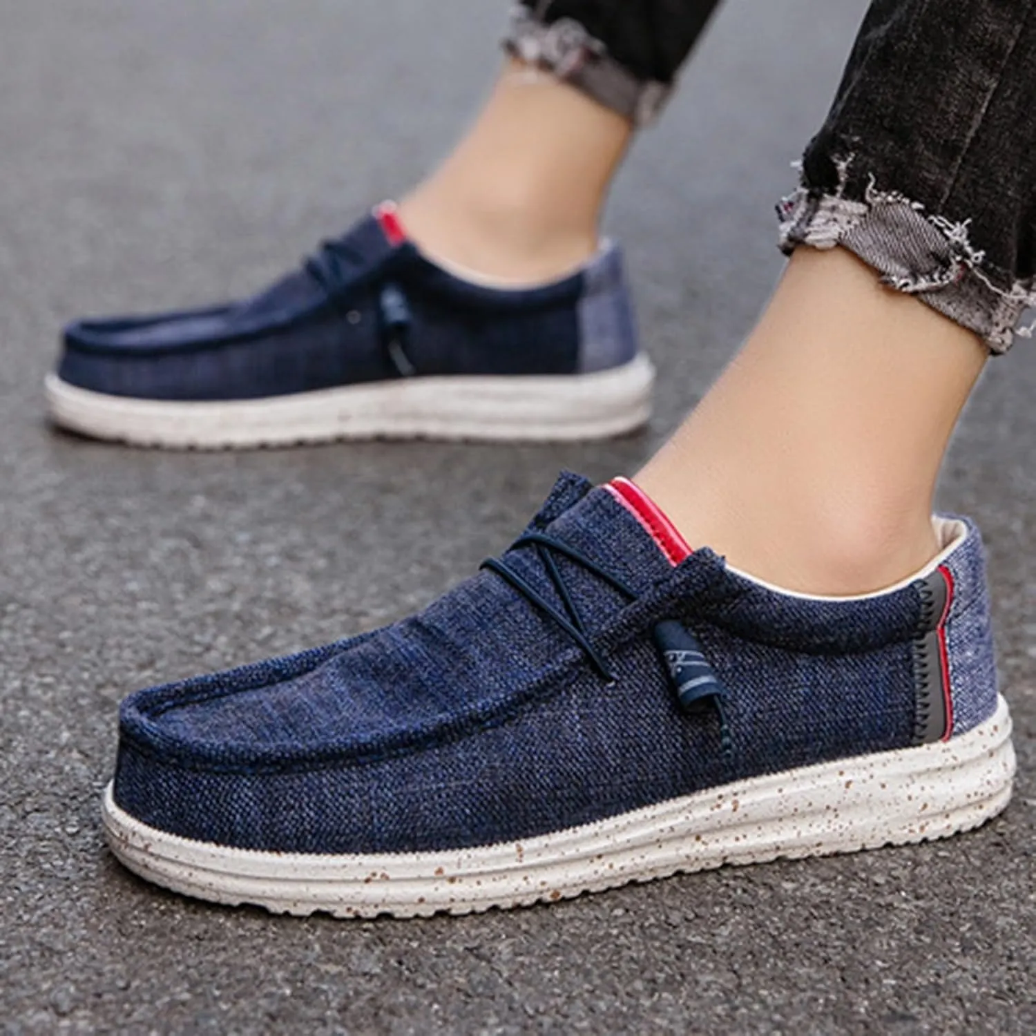 Canvas Boat Shoes Men,Fashion Slip Resistant Mens Loafers Slip On,Classic Look Lightweight Breathable Deck Shoes,Comfort Fit & Wet Grip Rubber Soles