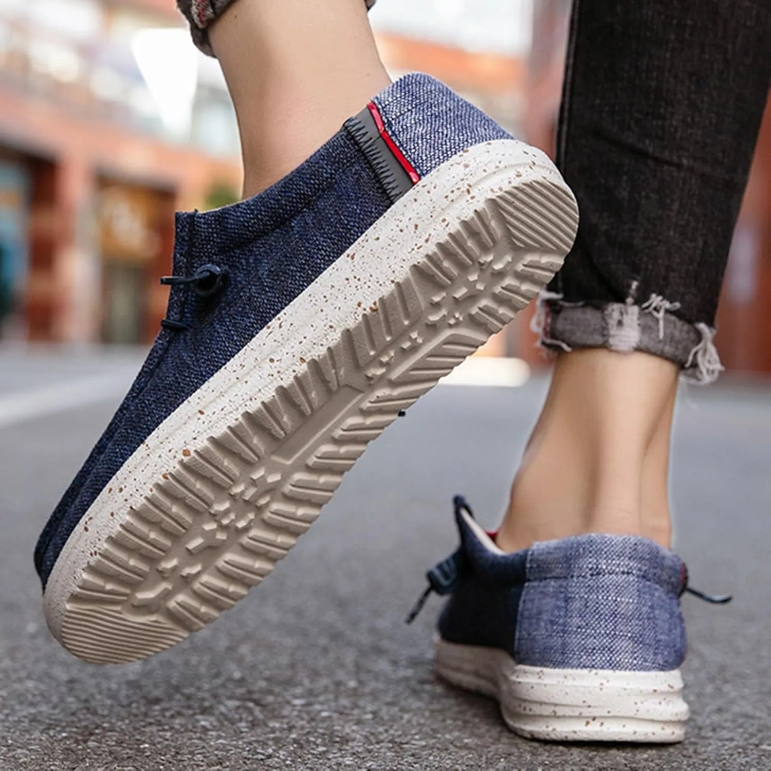 Canvas Boat Shoes Men,Fashion Slip Resistant Mens Loafers Slip On,Classic Look Lightweight Breathable Deck Shoes,Comfort Fit & Wet Grip Rubber Soles