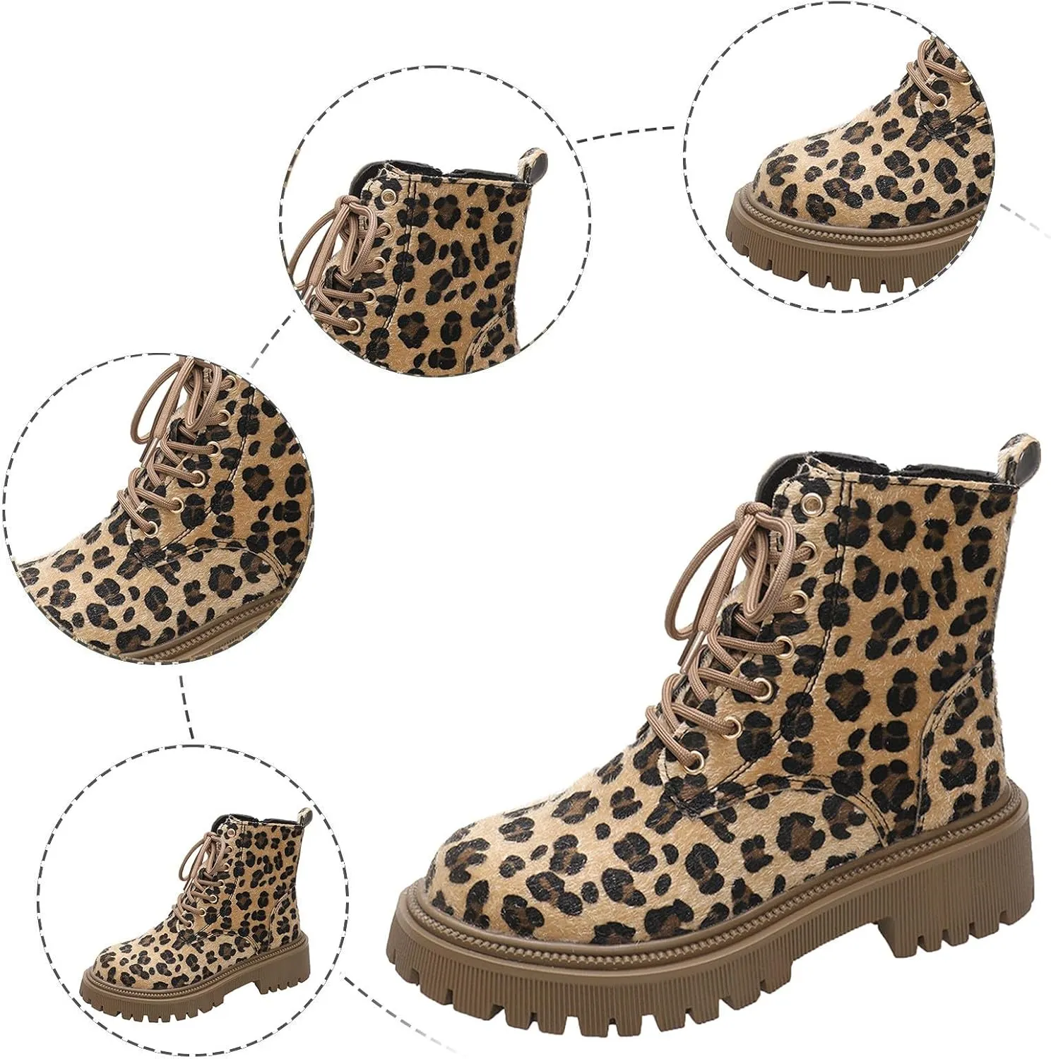 Combat Boots Womens Women's Y2K Leopard Print Lace-Up Combat Boots Thick Platform Gothic Halloween Bootie Non-Slip