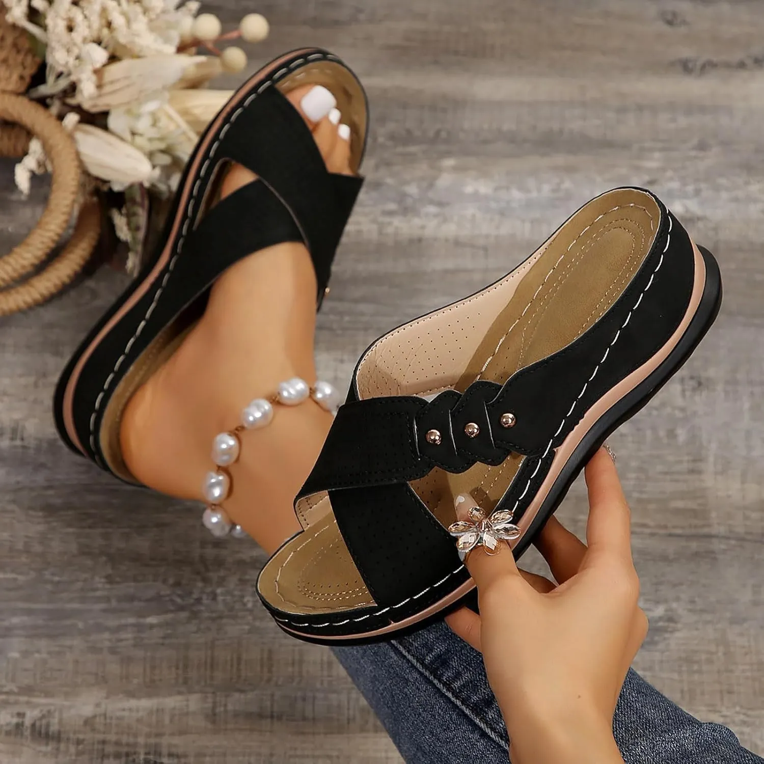 Comfortable Sandals for Women Open Toe Dressy Low Heel Sandals Fashion Crisscross Straps Slip on Wedge Sandal with Arch Support Slip on Platform Sandal Beach Shoes 2025 Orthopedic Wedge Shoes