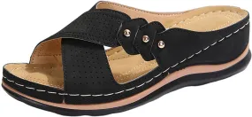 Comfortable Sandals for Women Open Toe Dressy Low Heel Sandals Fashion Crisscross Straps Slip on Wedge Sandal with Arch Support Slip on Platform Sandal Beach Shoes 2025 Orthopedic Wedge Shoes