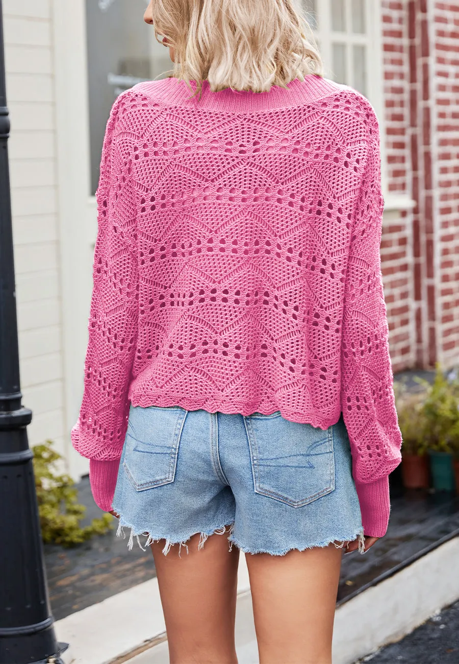 Crochet Knit V Neck Sweater