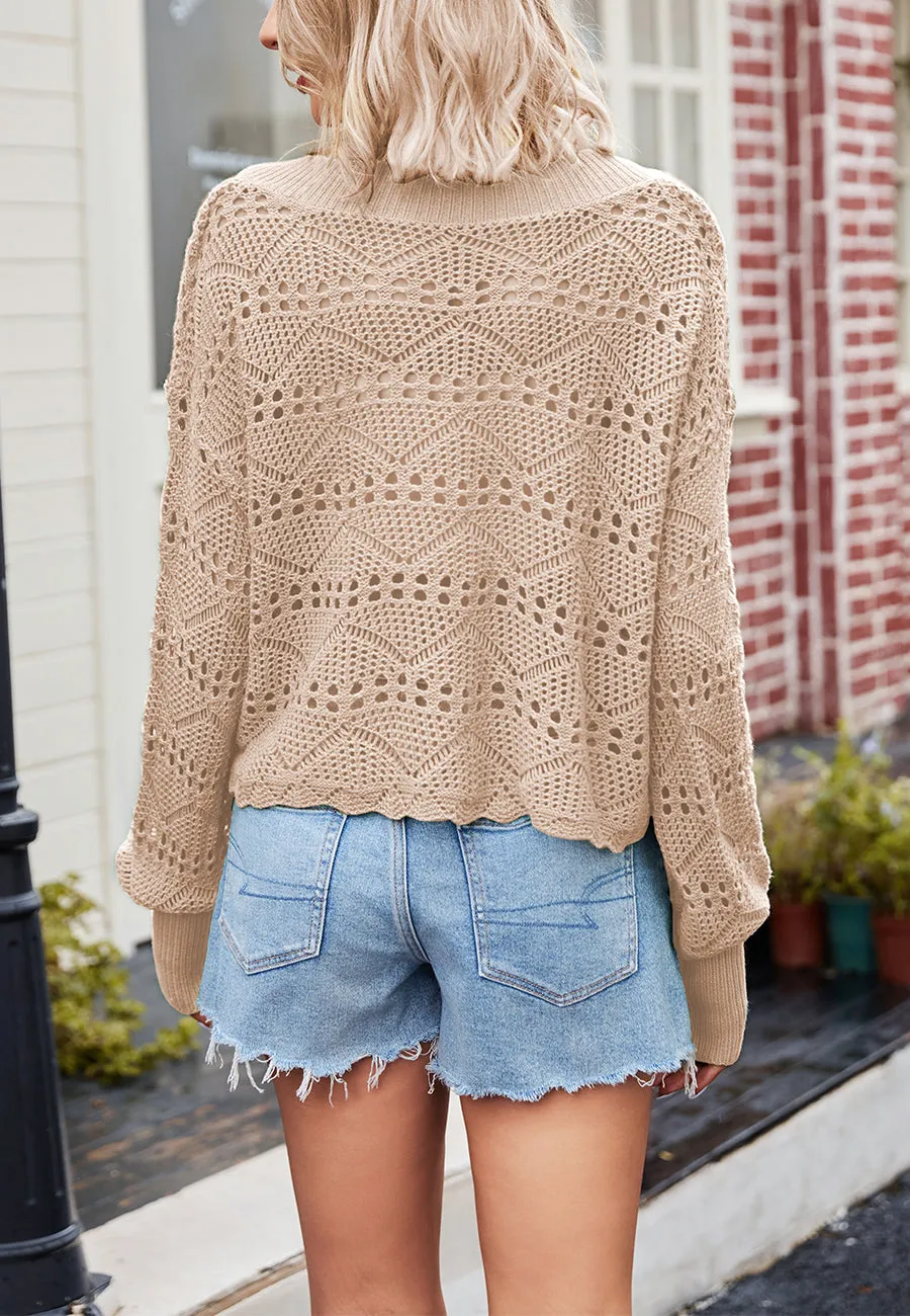 Crochet Knit V Neck Sweater