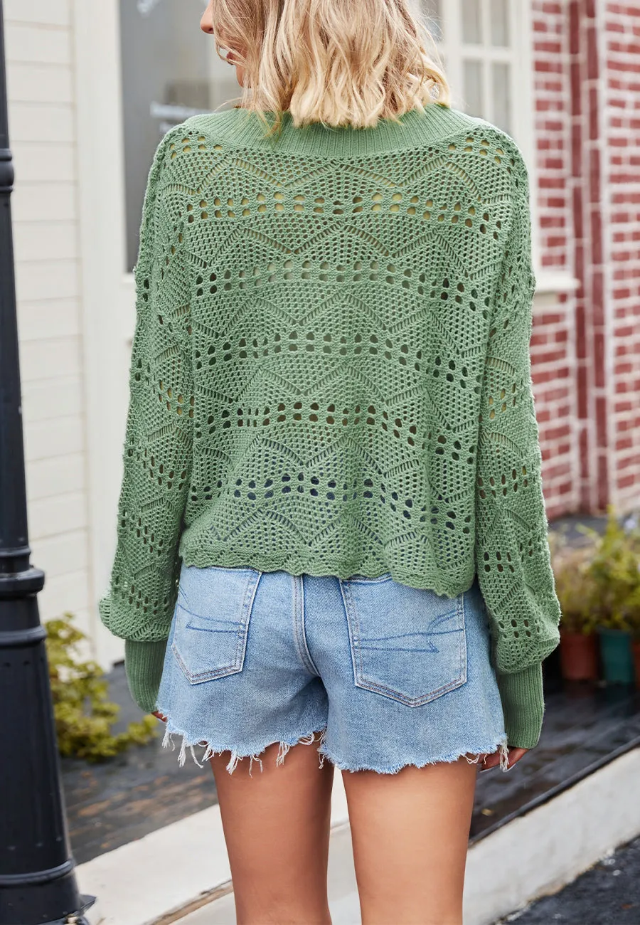 Crochet Knit V Neck Sweater