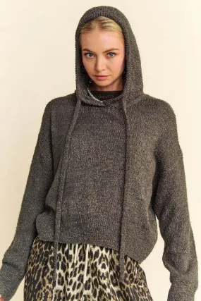 Davi & Dani Drop Shoulder Long Sleeve Hooded Sweater In Charcoal