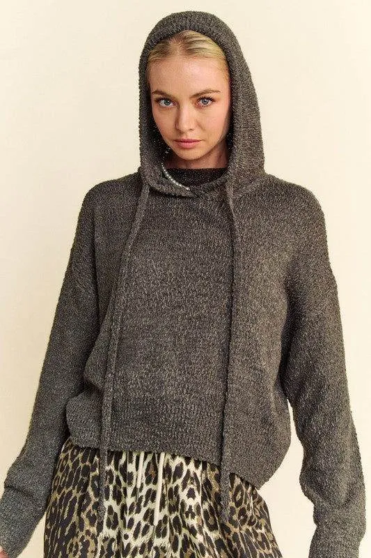 Davi & Dani Drop Shoulder Long Sleeve Hooded Sweater In Charcoal