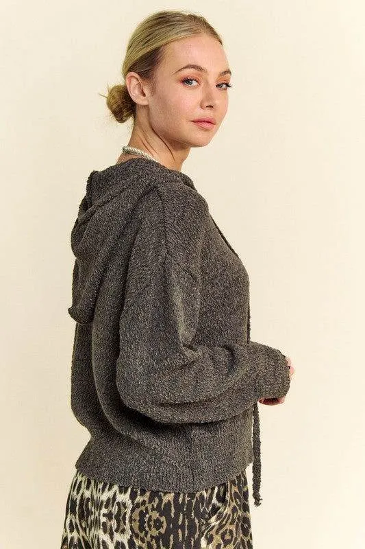 Davi & Dani Drop Shoulder Long Sleeve Hooded Sweater In Charcoal