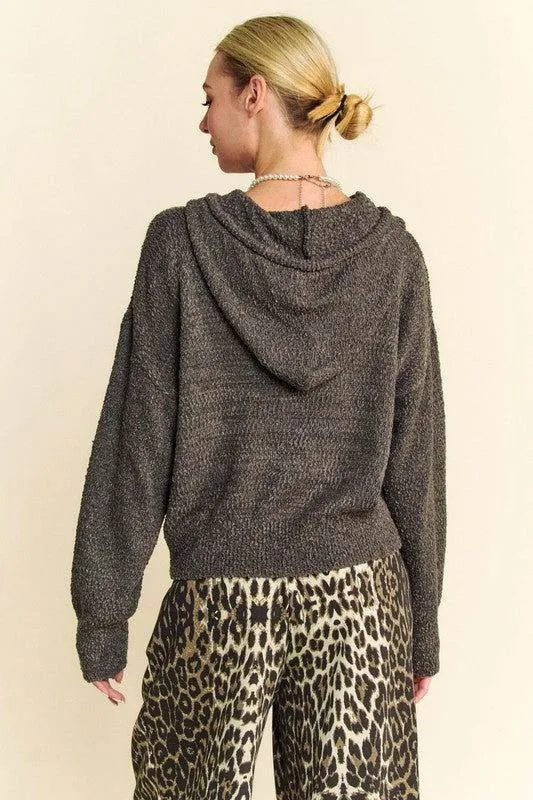 Davi & Dani Drop Shoulder Long Sleeve Hooded Sweater In Charcoal
