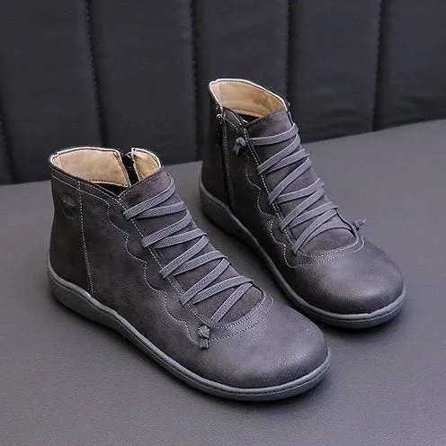 Dyavor Women Leather Waterproof Orthopedic Vintage Boots