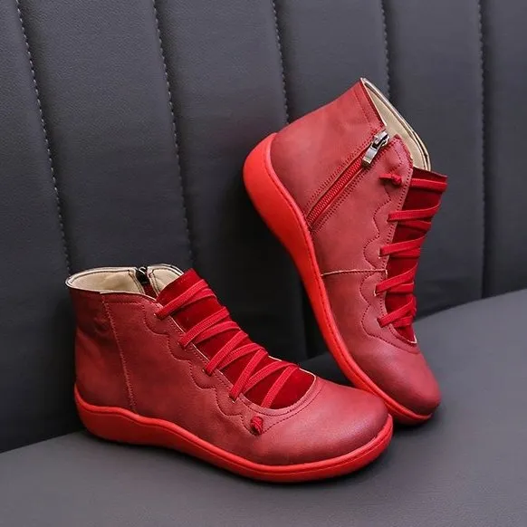 Dyavor Women Leather Waterproof Orthopedic Vintage Boots