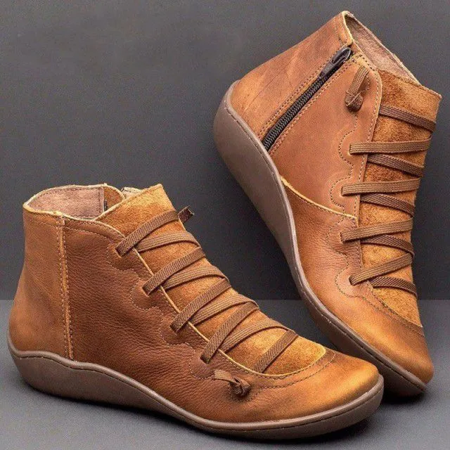 Dyavor Women Leather Waterproof Orthopedic Vintage Boots
