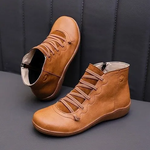 Dyavor Women Leather Waterproof Orthopedic Vintage Boots