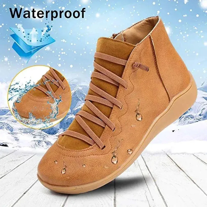 Dyavor Women Leather Waterproof Orthopedic Vintage Boots