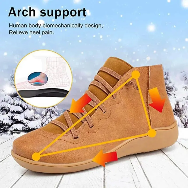 Dyavor Women Leather Waterproof Orthopedic Vintage Boots