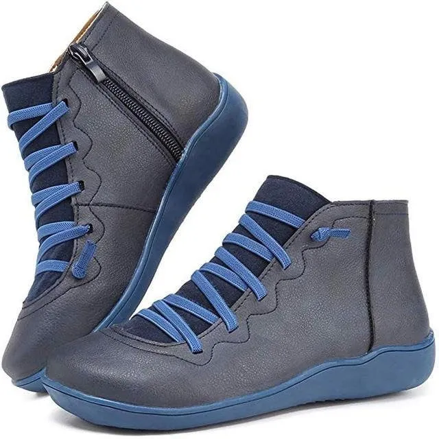 Dyavor Women Leather Waterproof Orthopedic Vintage Boots