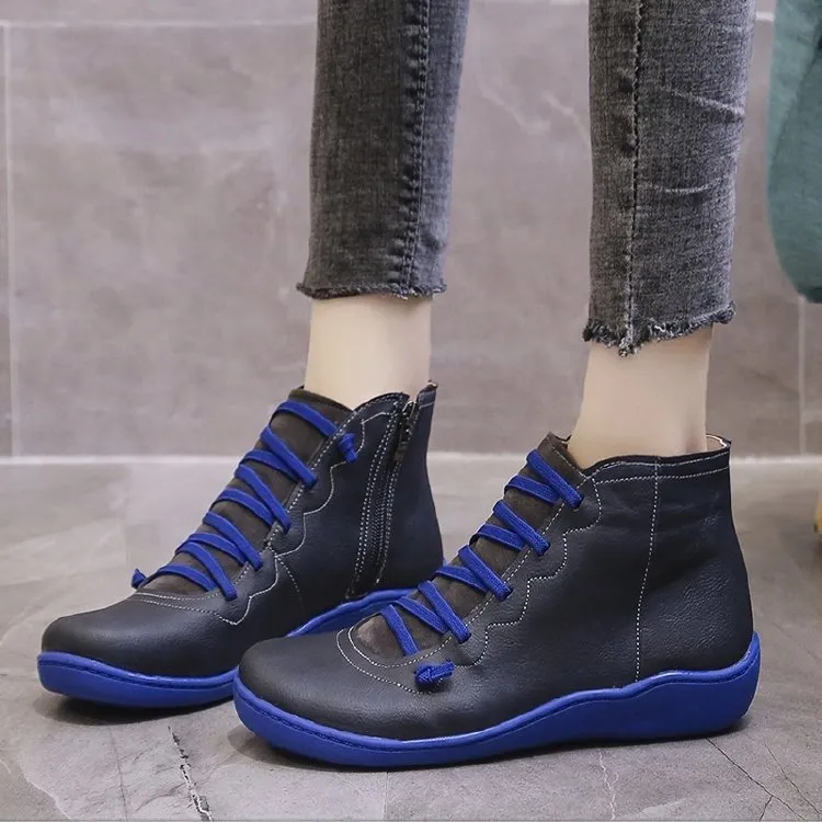 Dyavor Women Leather Waterproof Orthopedic Vintage Boots