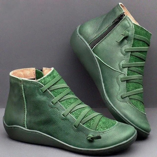 Dyavor Women Leather Waterproof Orthopedic Vintage Boots