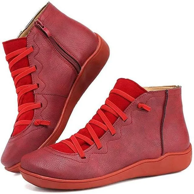 Dyavor Women Leather Waterproof Orthopedic Vintage Boots