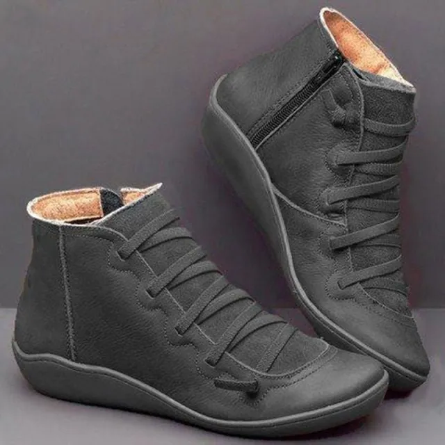 Dyavor Women Leather Waterproof Orthopedic Vintage Boots