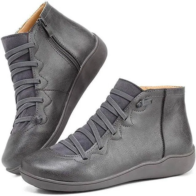 Dyavor Women Leather Waterproof Orthopedic Vintage Boots