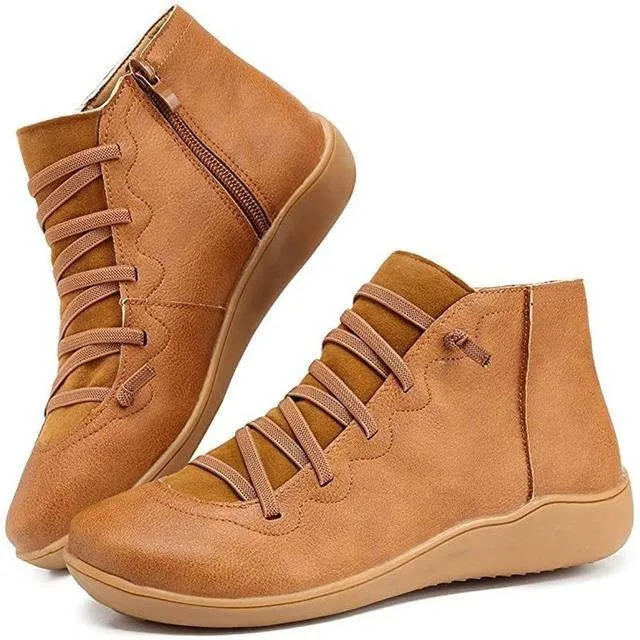 Dyavor Women Leather Waterproof Orthopedic Vintage Boots