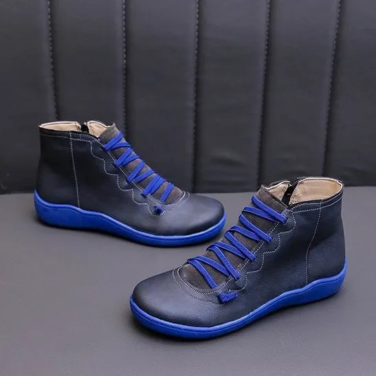 Dyavor Women Leather Waterproof Orthopedic Vintage Boots