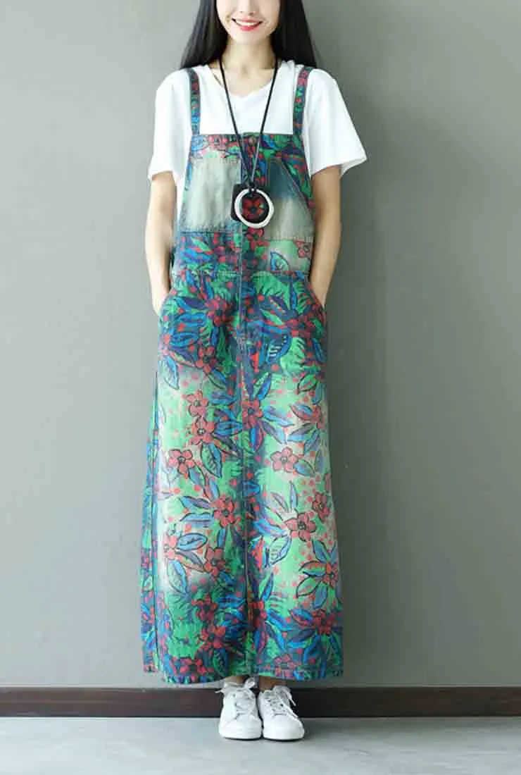 Floral Oversize Cotton Strap Overall Dress