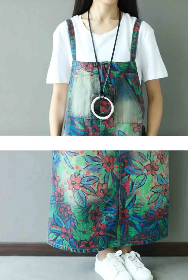 Floral Oversize Cotton Strap Overall Dress