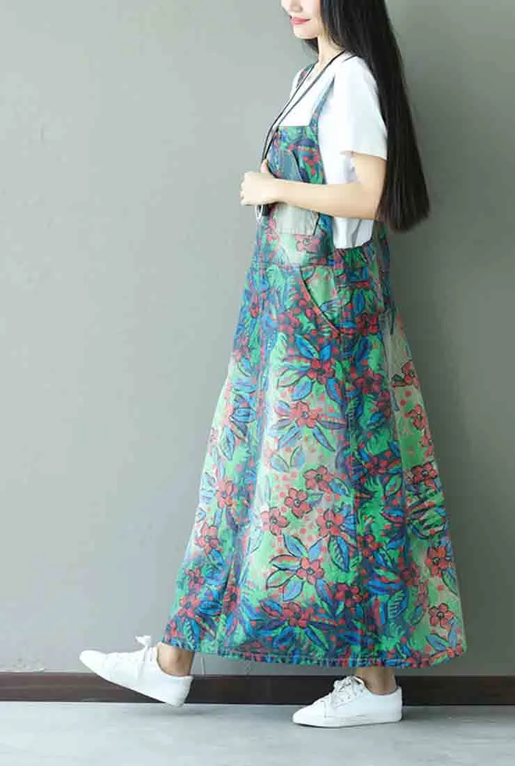 Floral Oversize Cotton Strap Overall Dress