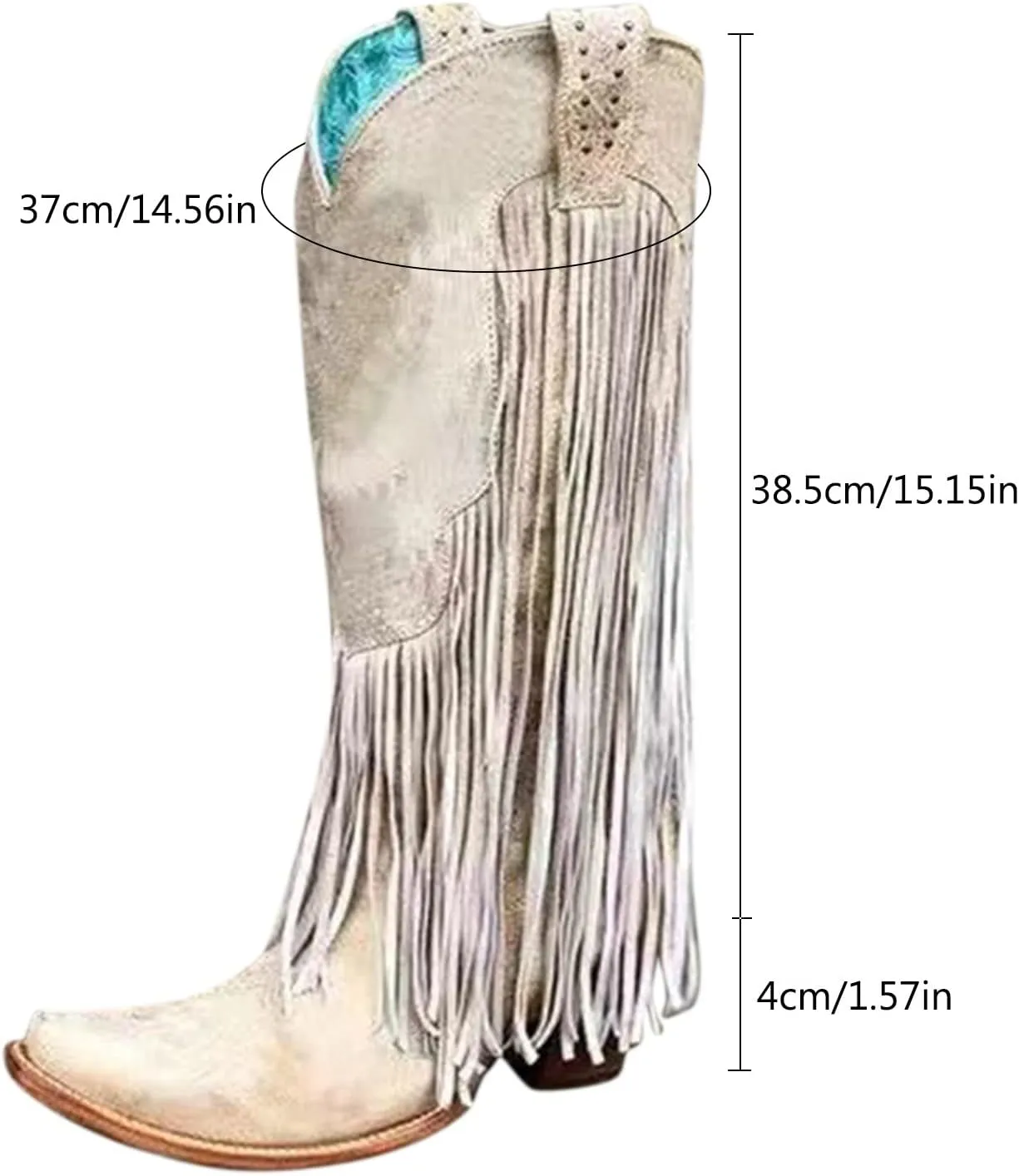 Hiking Boots Women Tassel Western Chunky Heel Cowgirl Boots Retro Pull On Suede Knee High Cowboy Boots